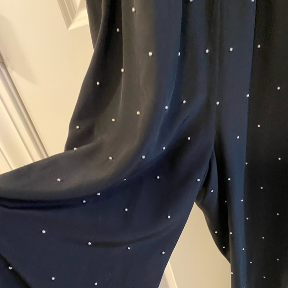 Club Monaco 100% Silk  Jumpsuit Pant suit Black with white pearls - Picture 4 of 6